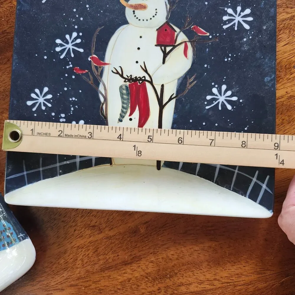 Twilight Snowman Mary Beth Baxter Holiday 4 Plates  2 Dinner & 2 Appetizers